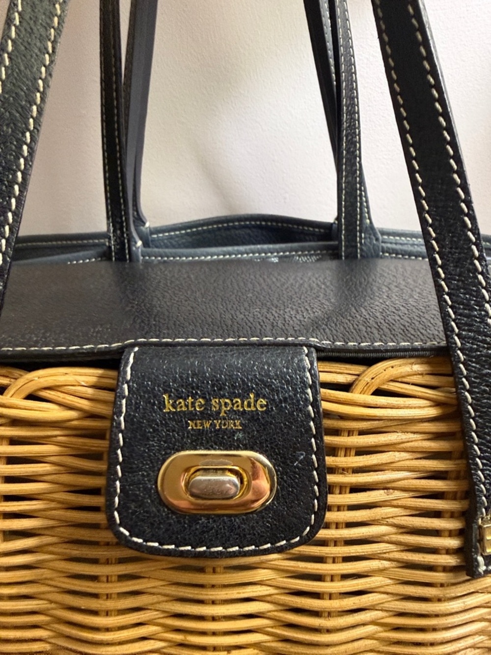 kate spade Black & Tan Purse Tote with Gold Turn-Lock - Picture 3 of 7